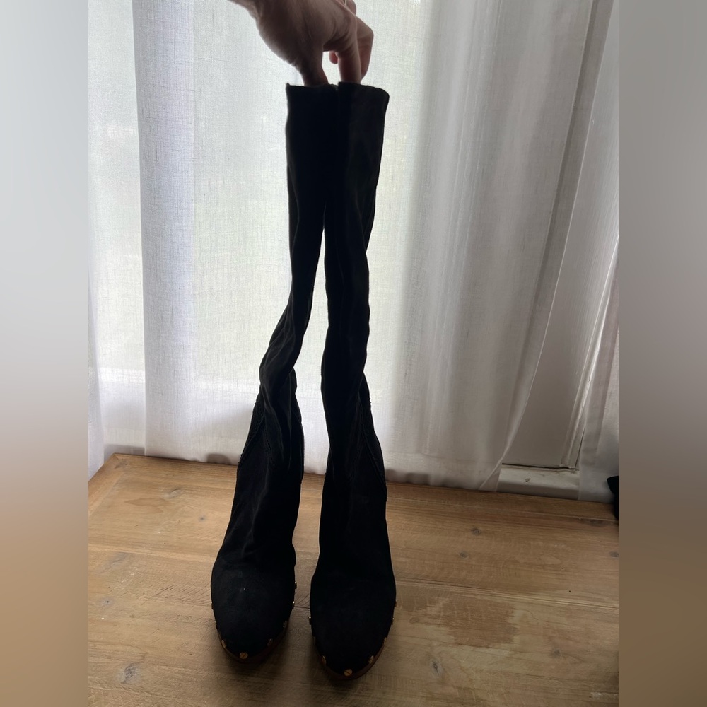Veronica Beard Glendale Suede Clog Knee Boots in Black Size 7.5 New - Picture 2 of 9